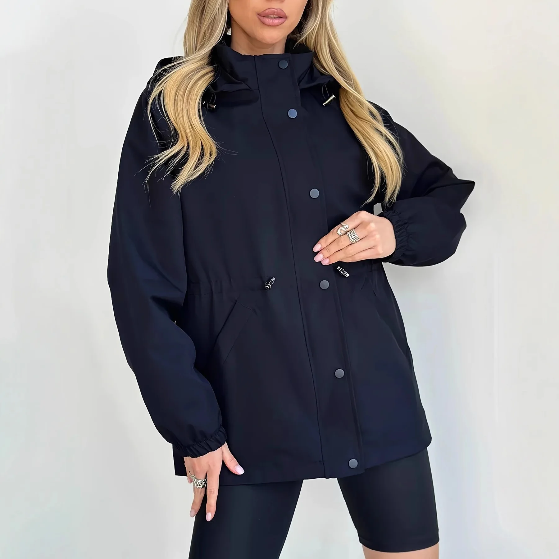 Cross-Border European And American Women's Fashion Autumn New Amazon Waterproof Jacket Slim Fit Trench Coat Windproof
