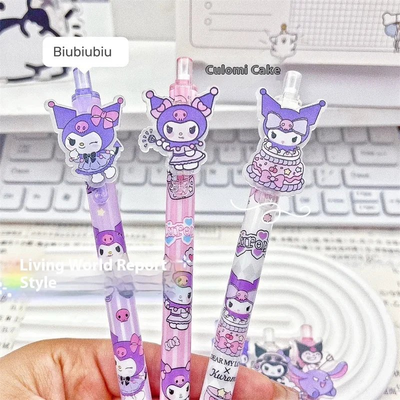 Imagem -04 - Sanrio Cartoon Kuromi Gel Pen Pressione o Patch Pen Black Kid Escrita Suprimentos Papelaria Novo Atacado 0.5 mm 24 Pcs 48 Pcs