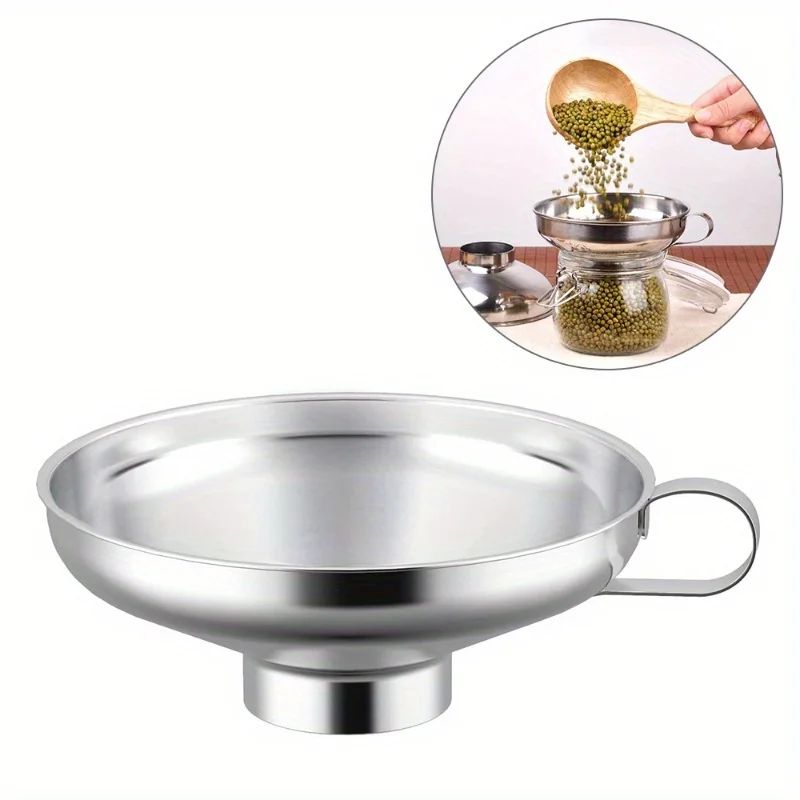 Embudo de boca ancha para líquidos, embudo de acero inoxidable para tarros, filtro para aceite, vino, agua, especias, utensilios de cocina, 1 ud.