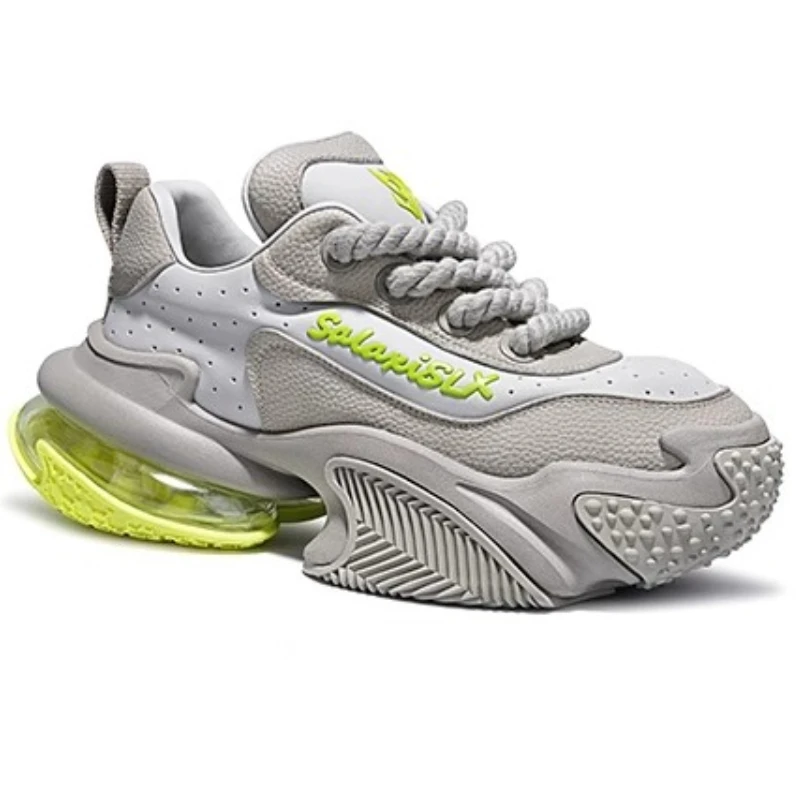 Genuine Leather Couple's Trendy Breathable Daddy Shoes for Men's Women's 6cm Platform Casual Sneakers Thick Soled Elevated Shoes