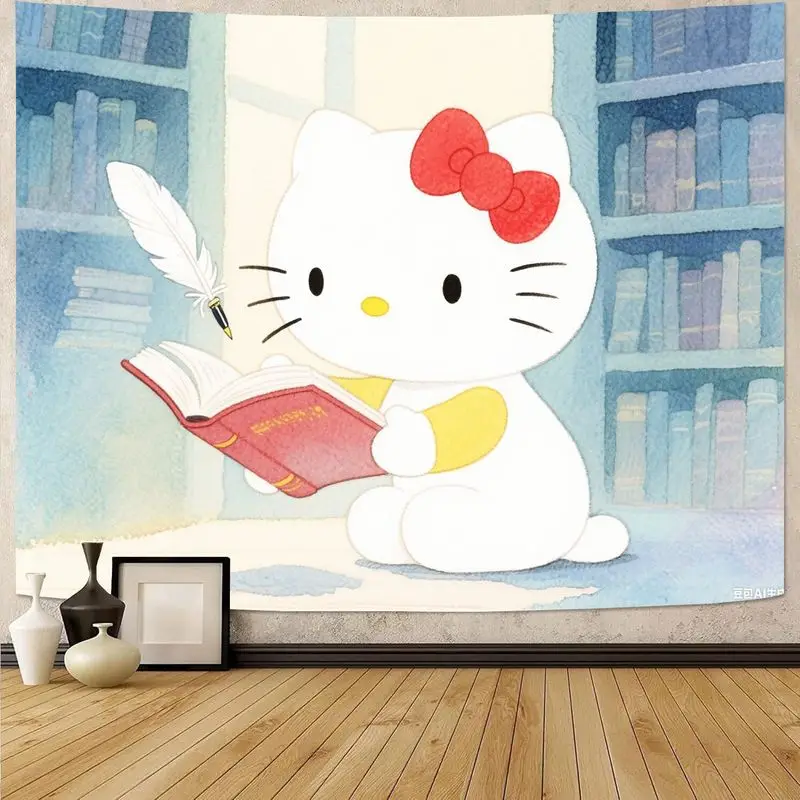 

1 шт., гобелен с милым мультяшным котом для чтения, причудливый домашний декор, настенное искусство из полиэстера для уютной гостиной, спальни, подарок
