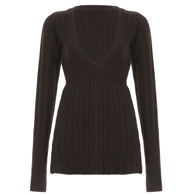 

Twist Woolen Top for Women, Knitted Sweater, Low-Cut V-neck, Long Sleeves, Retro Style, Comfortable, Casual Style, New