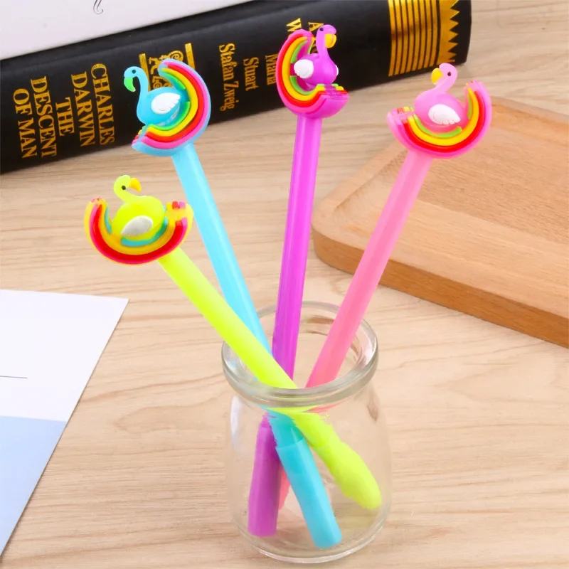 

50 шт., нейтральная ручка с радужной луной и лебедем, студенческая ручка для письма с черной водой, креативная гелевая ручка с фламинго, канцелярские принадлежности, гелевые ручки