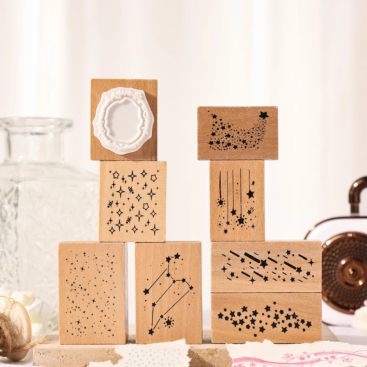 8 قطعة/صندوق النيزك القمر مجموعة طوابع خشبية لسجل القصاصات وبطاقة مذكرات الديكور ، هدية صندوق الديكور ، لوازم الدراسة الأنيقة #3