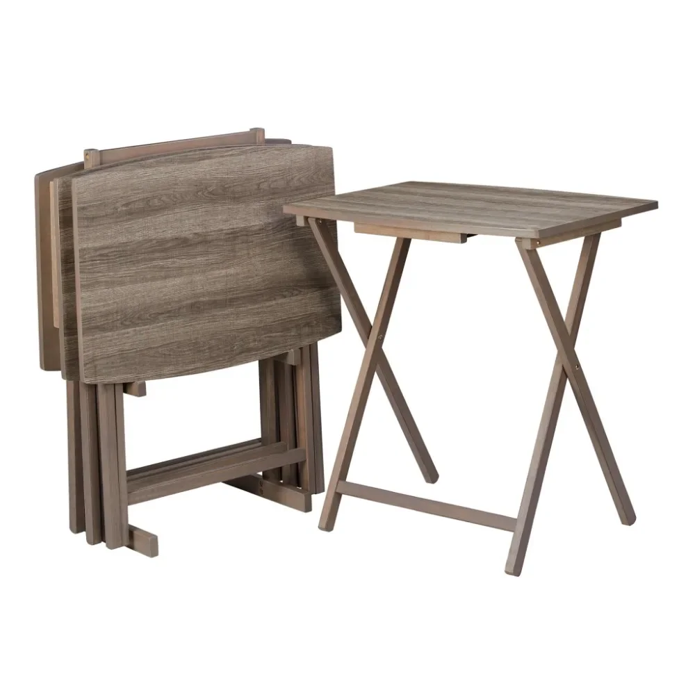 

5pc XL Oversized Tray Table Set Rustic Grey ( 4 Tables + 1 Rack ) Freight Free Portable Foldable Table Garden Furniture Camping