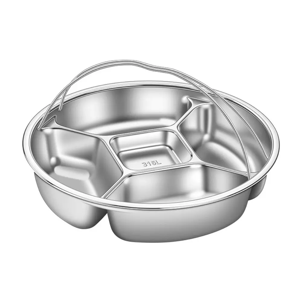 Reusable 316 Stainless Steel Divided Steamer Tray with Handle Anti-Scald Food Steamer 3/4/5 Grids Steamer Rack