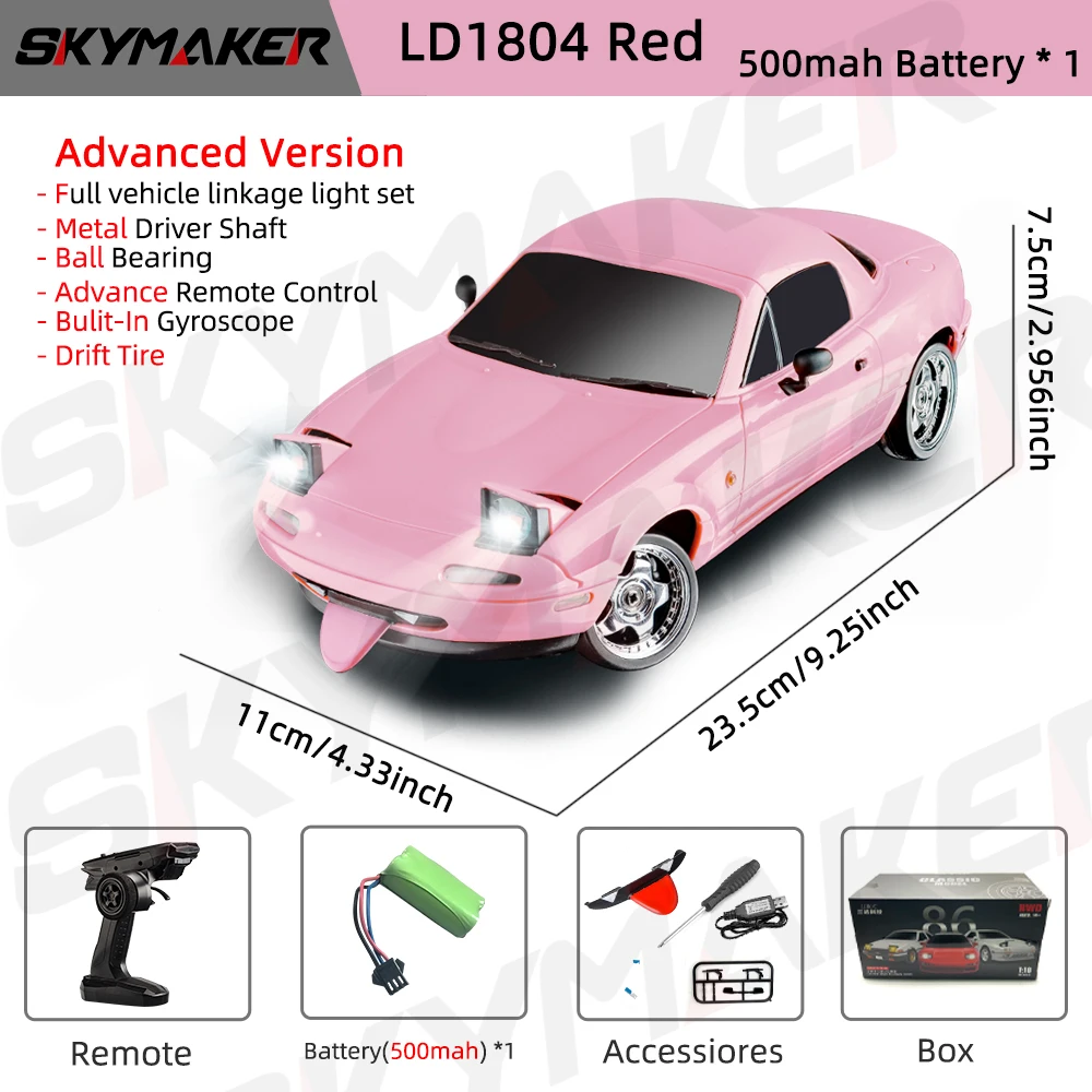 Skymaker LDRC LD1804 1/18 RC Drift Auto MX5 2,4 GHz RWD met ESP Gyroscoop on-Road LED-verlichting Volledige schaal RC Auto's Kinderen Speelgoed Cadeau