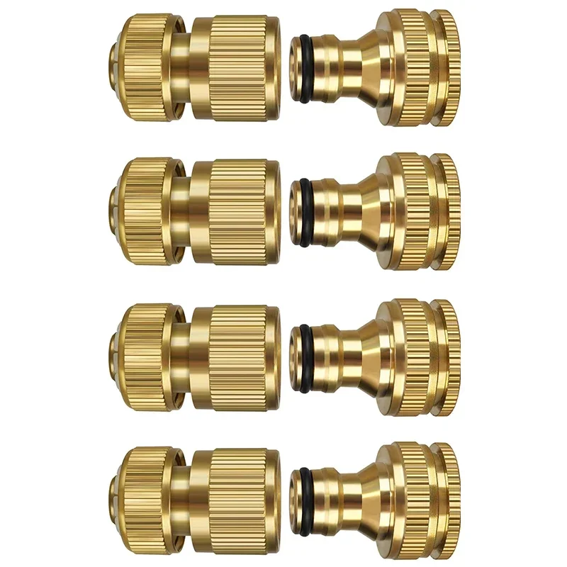 Garden Hose Connector,Solid Brass Garden Tap Connector,1/2 Inch and 3/4 Inch 2-in-1 Faucet Connector,Quick Connect Hose Fittings