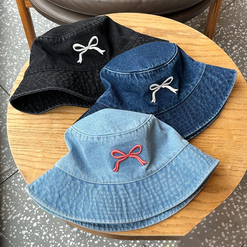 

Women's Bucket Hats Bow Simple Harajuku Fashionable Versatile Cowboy Bucket Hats Japanese Kawaii Sweet Cute Trendy Sun Hats Girl