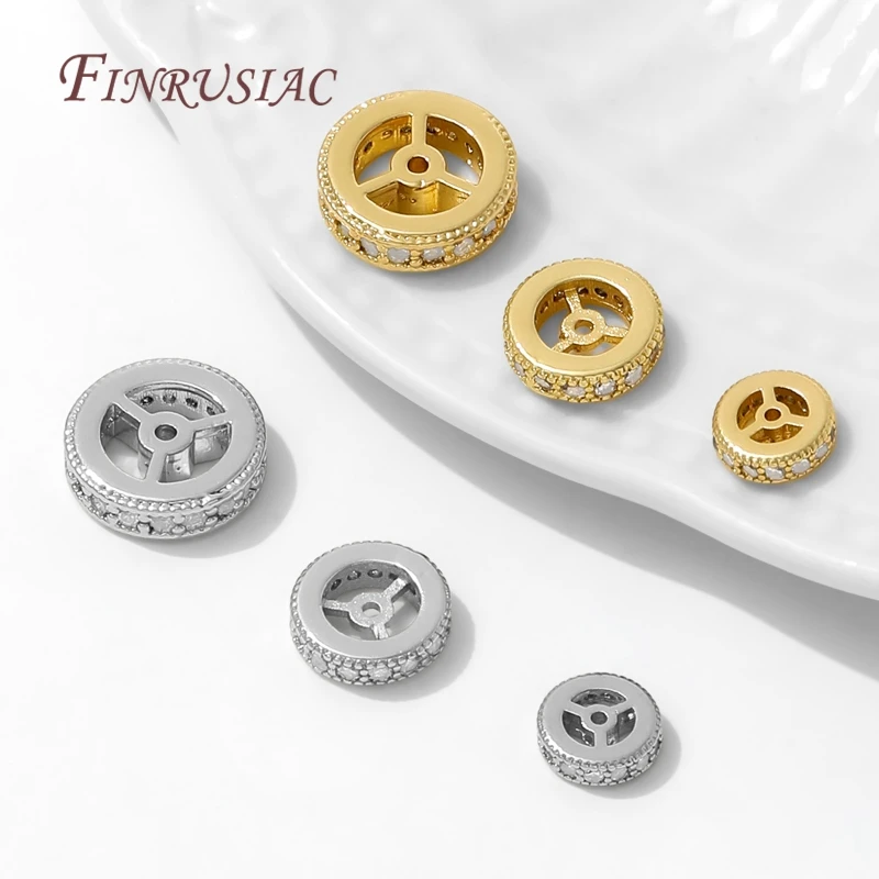 3 أحجام نحاسية مع خرز مسطح من الزركون للأساور، خرز فاصل مطلي بالذهب عيار 18 قيراط لصنع المجوهرات، إكسسوارات خرز القلائد