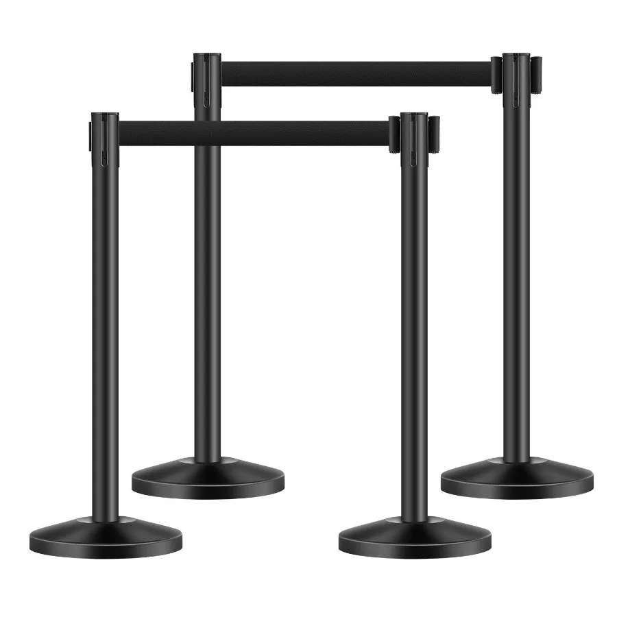 

Stanchion Post 4 Pcs Stanchions with Retractable Belts Carbon Steel Black Stanchions Queue with Sand Injection Hollow Base Cro