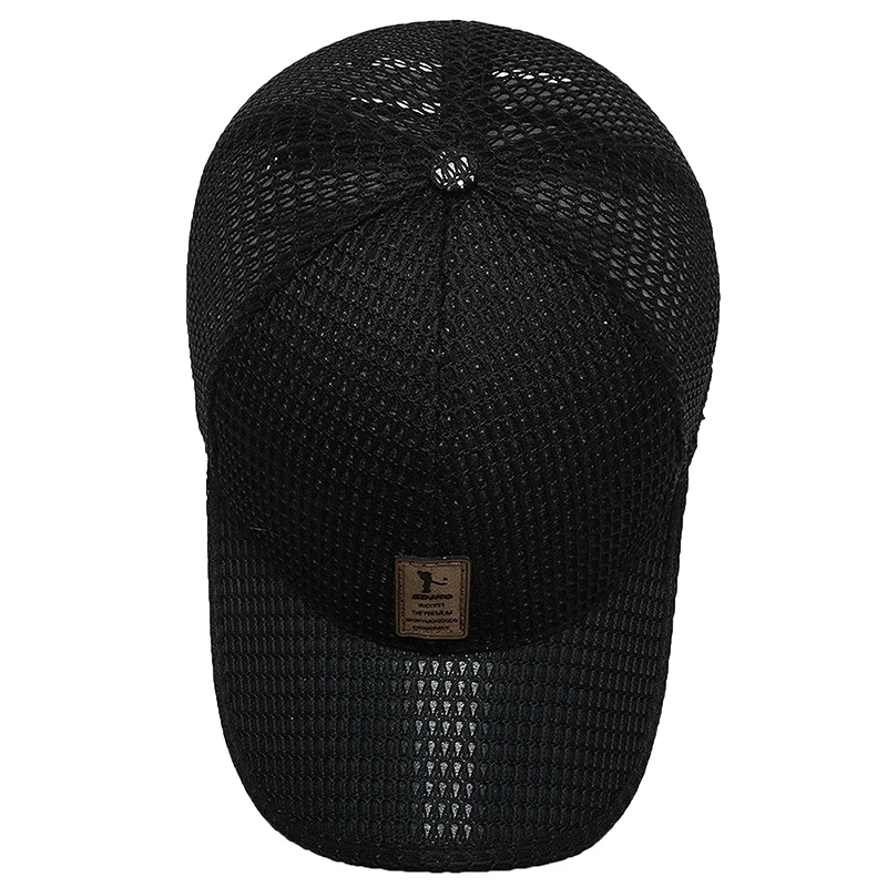 Summer Men Mesh Baseball Cap Solid Snapback Label Stick Sunhat Outdoor Breathable Hip Hop Baseball Hats Casquette