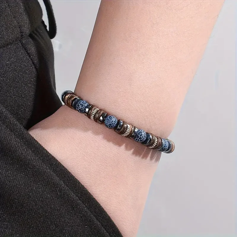 Mirror 1pc Fashion Natural Stone Bead Bracelet MenSelfSuitable Daily Wear and Giving, Everyday Accessory Durable Bracelet