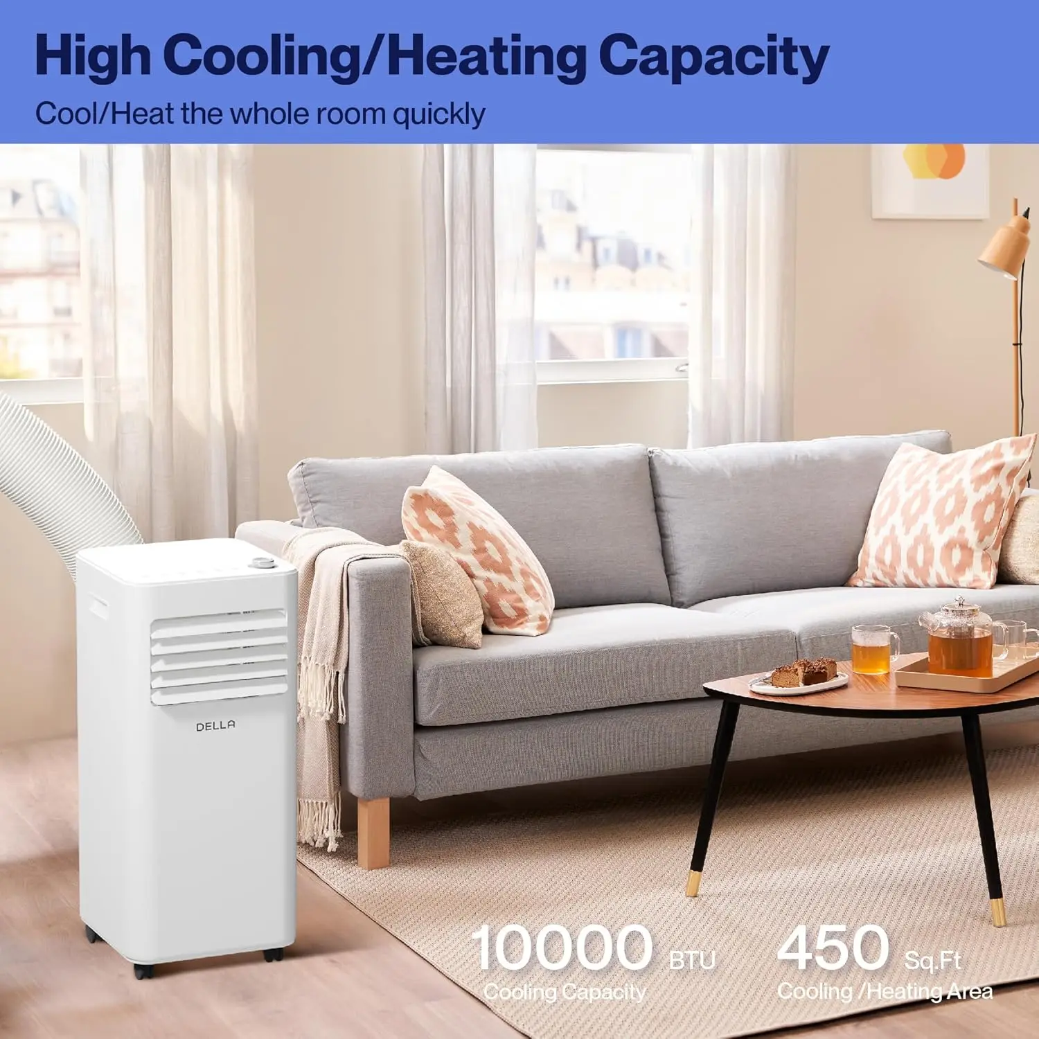 Portable Air Conditioner with Heat Pump, WiFi Enabled, Geo Fencing, Dehumidifier & Fan with Remote Control & Window Kit