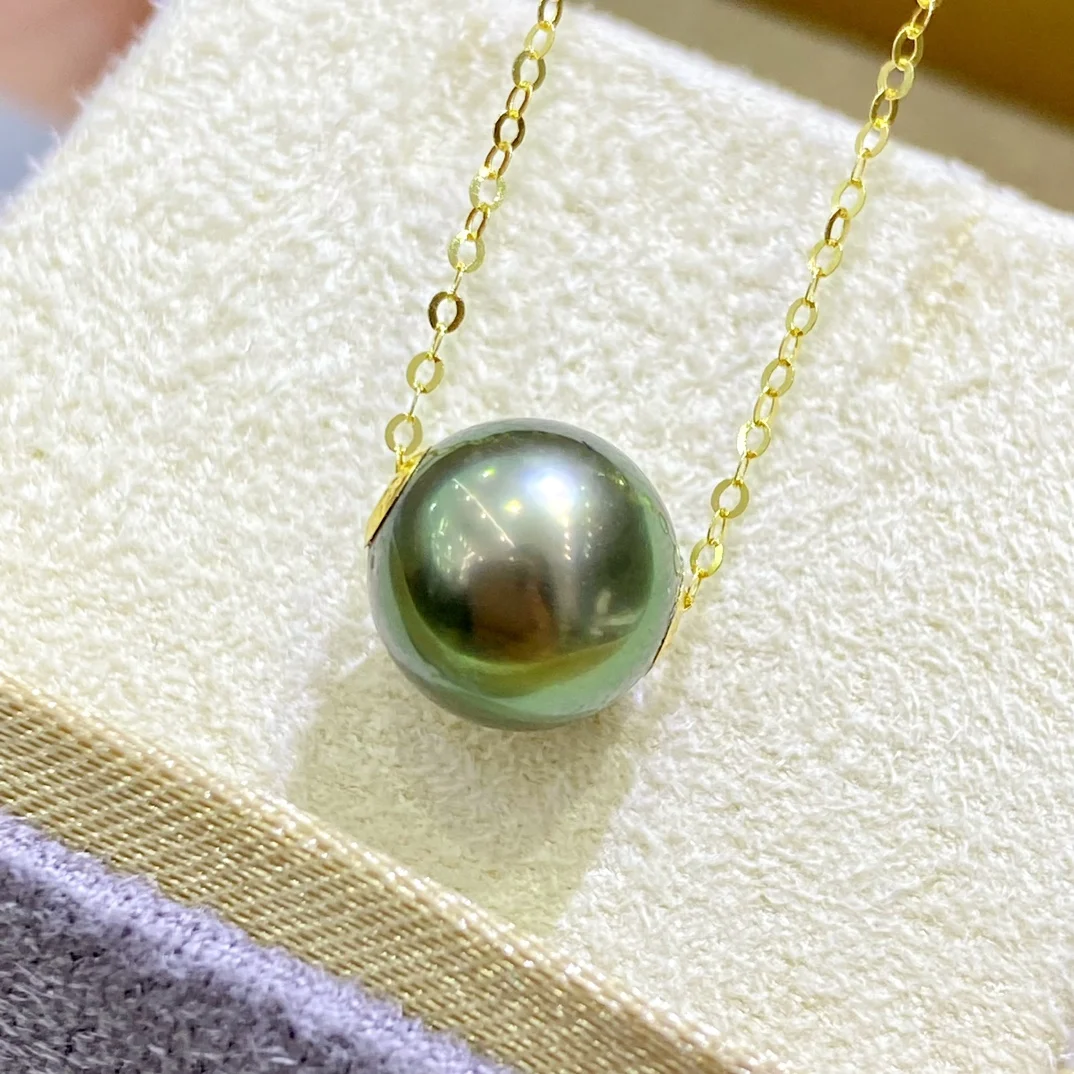 XX2023 Solid 18K Yellow Gold Sea Water Cultured 8-9mm Nature Black Tahiti Pearls Necklaces for Women Fine Holiday's Presents