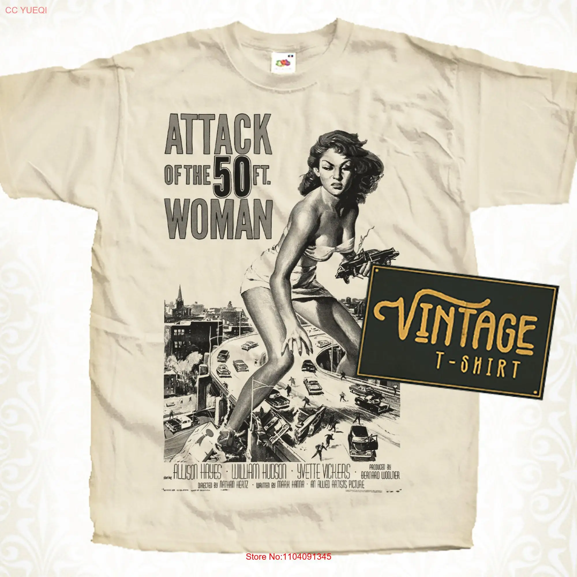 Attack of the 50 ft Woman V5 T Shirt Vintage Natural color Men's DTG Digital Print SIZES S M L XL 2XL 3XL 4XL 5XL