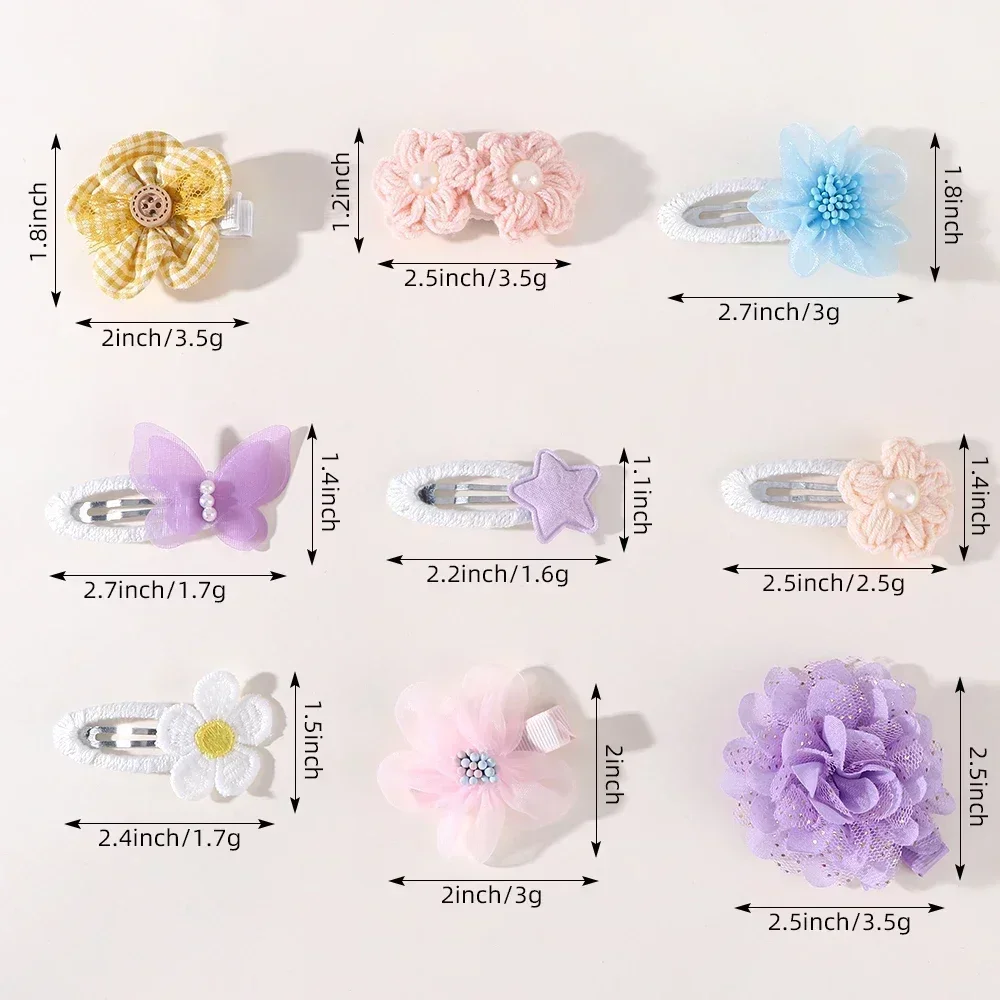 2pcs/set Girls Cute Flower Bow Star Solid Color Safe Nylon &knitting & Mesh Kids Hair Clips  Accessories Hairpins For Children