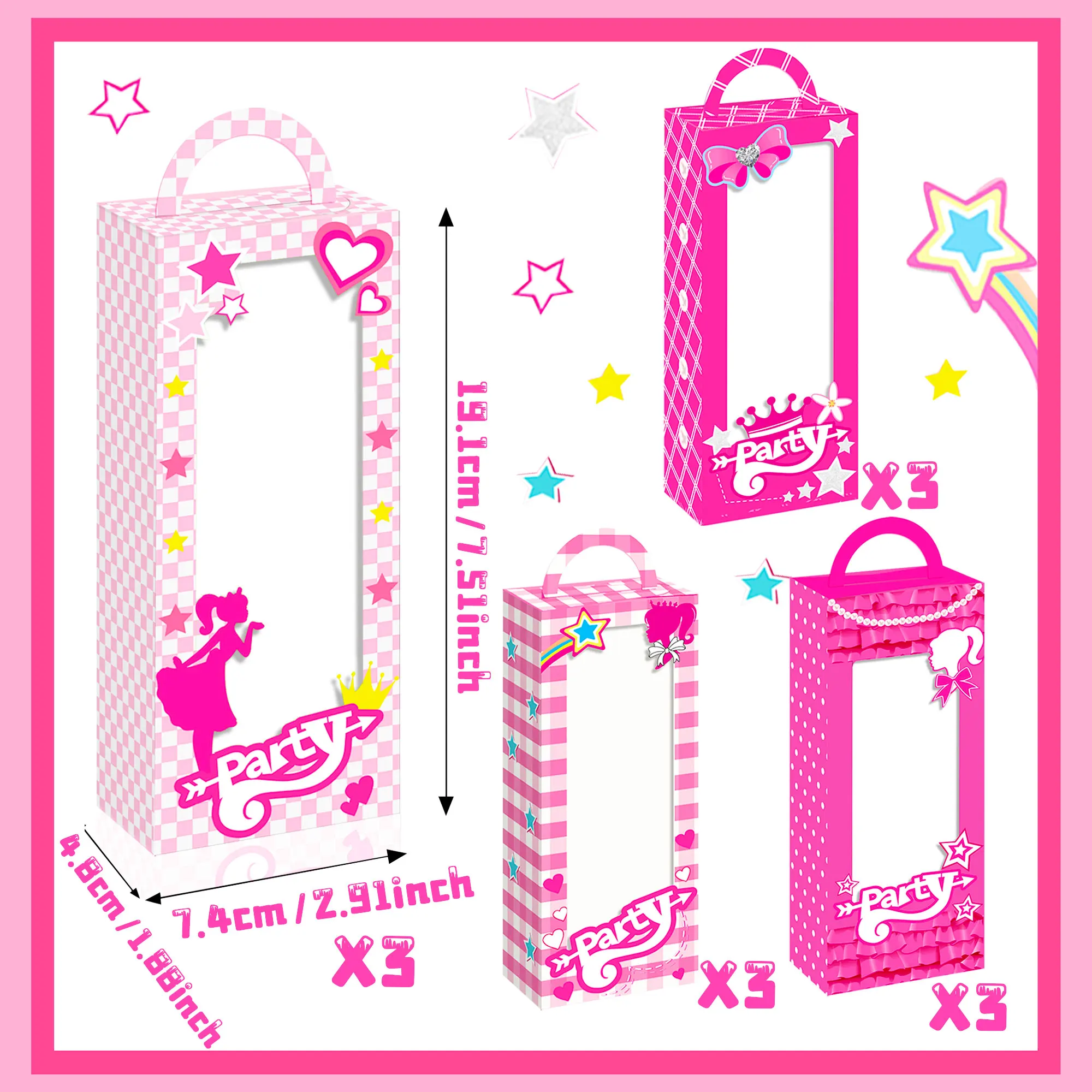 12 PCs Let's Go Party Supplies Pink Candy Boxes Let's Go Party Gift Box Treat Bags Goodie Bags for Girl Birthday Party