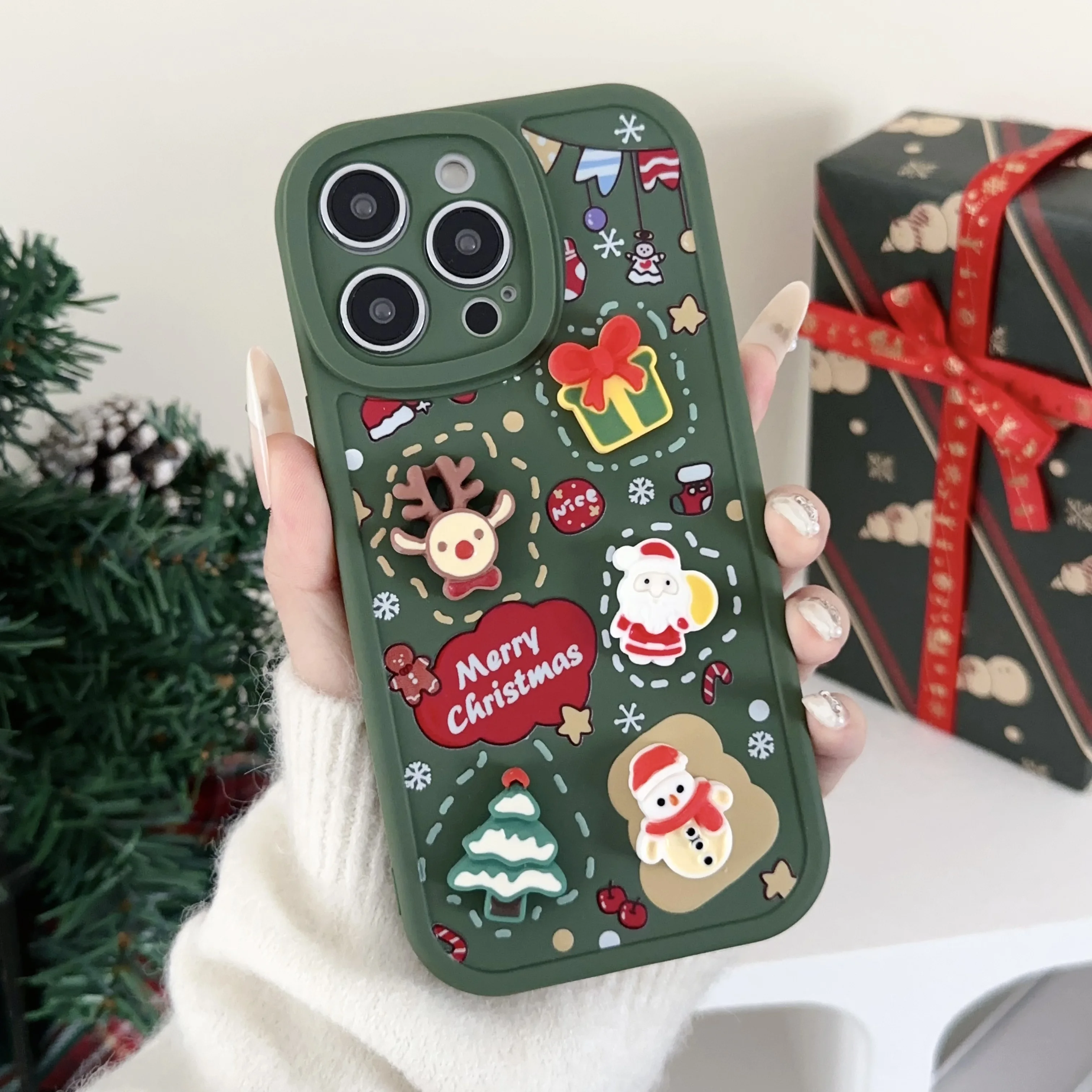 Merry Christmas Happy New Year Soft TPU Case For iPhone 16 15 Pro Max 14 Plus 13 Pro Candy Color Silicone Shockproof Phone Cover