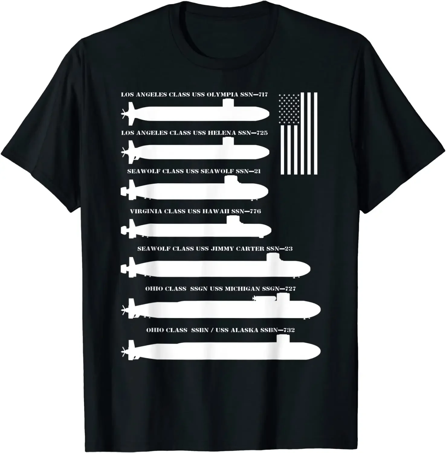 

American Nuclear Submarines Silhouettes USA Flag Men T-Shirt Short Sleeve Casual Cotton O-Neck Summer Shirt