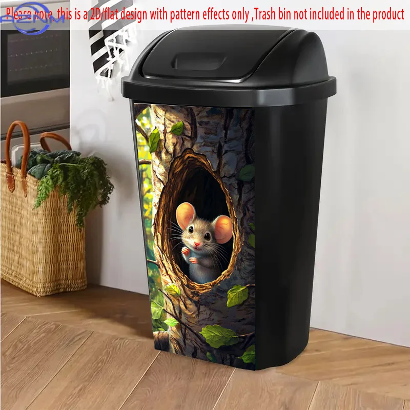 Trash Can Sticker,  Mouse Peeking Out from Tree Hole Pattern, Adorable Animal Sticker, Creative Trash Can Sticker, Suitable fo