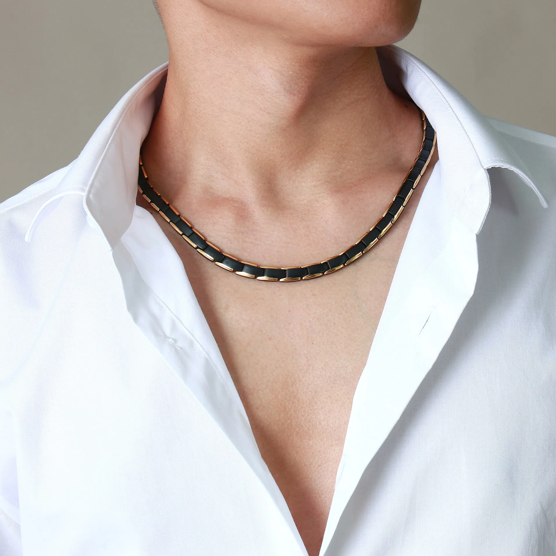 Black Gold 7mm Stainless Steel Health Magnetic Stone Link Chain Necklace Choker Mens Women Jewelry XMAS Gifts 20'