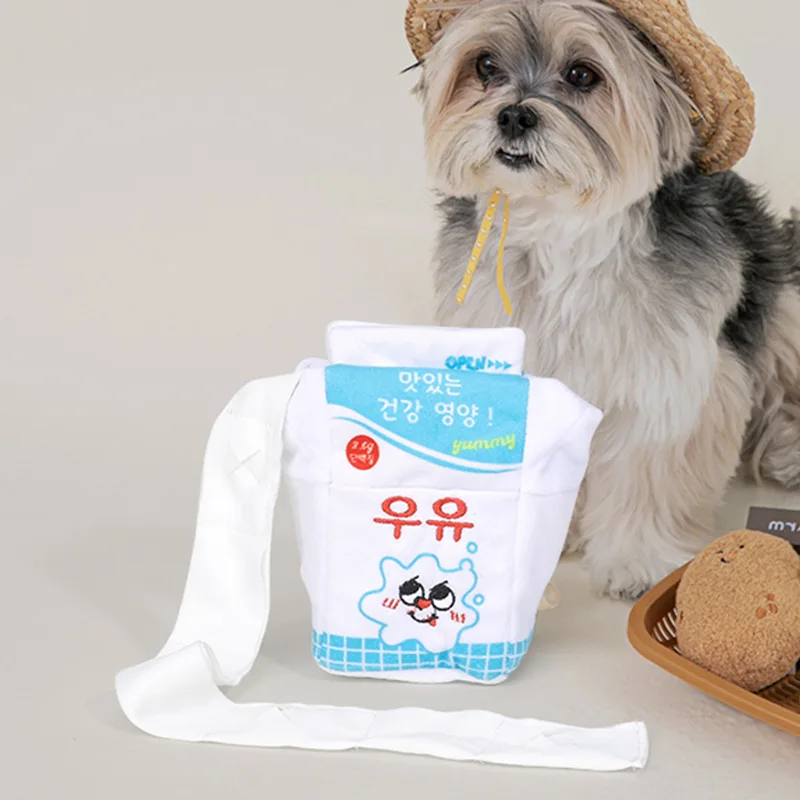 New Ins Milk Box with Food Sniff Toy Pet Dog Squeak Plush Toy Dog Interactive Supplies Dog Toys for Small Dogs