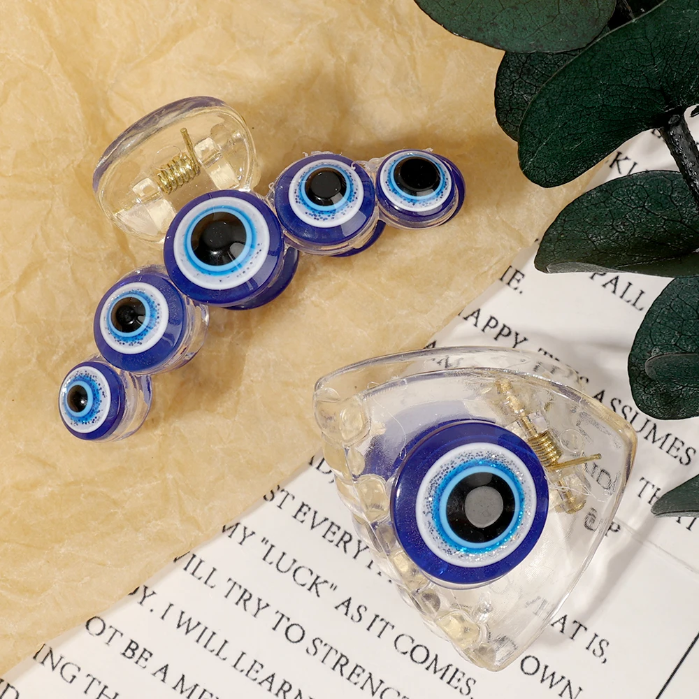 3 Sizes Vintage Evil Eye Hair Claw Clips Turkish Styles Mini Blue Eye Jaw Barrettes For Women Summer Headdress Fashion Jewelry