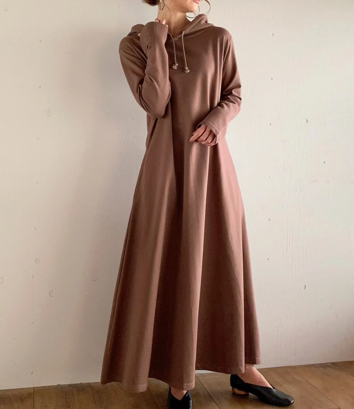 

2023 Autumn Winter Long Hoodie Dress New Hoodie Style Female Comfortable Pocket Clothing Outfits Loose Casual