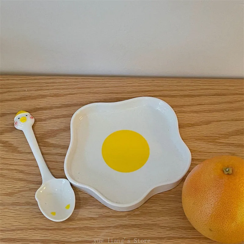 Lovely Fried Egg Shape Ceramic Plate  Novelty Afternoon Tea Dessert Saucer Breakfast Salad Fruit Tray Creative Tableware Dishes