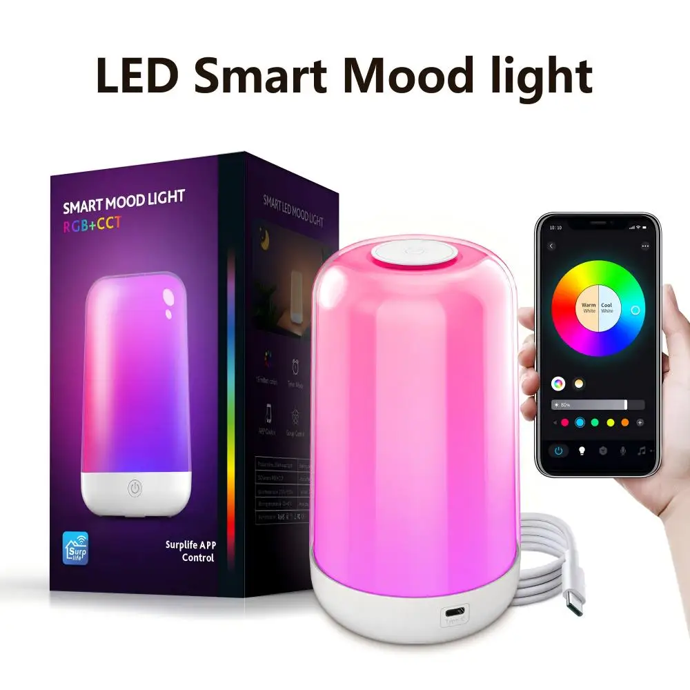 

Smart LED Bedsides Lamp Night Light RGB Dimmable Touch Light APP Control Music Synchronization USB Charging For Bedroom Bedside