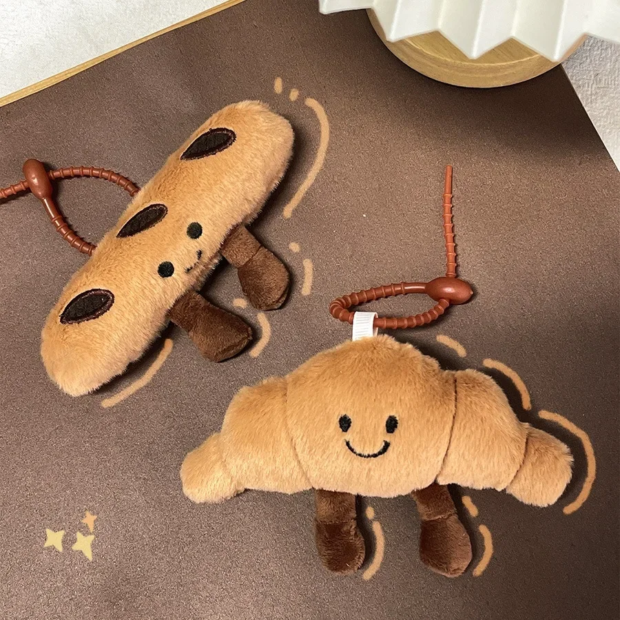 Porte-clés en peluche Kawaii Baguette Croissant, jouet en peluche de dessin animé, pendentif pour sac à dos, cadeau pour enfants, 13cm, JxStuffed