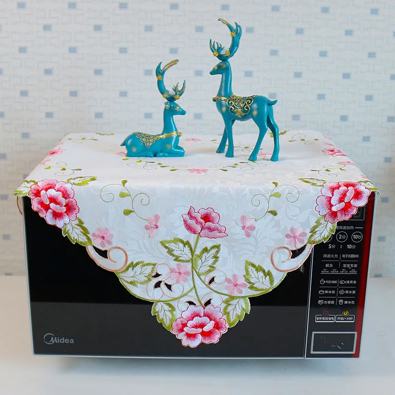 

Popular satin rose flower Embroidery tea table cloth cover wedding tablecloth kitchen Christmas Table decoration and accessories