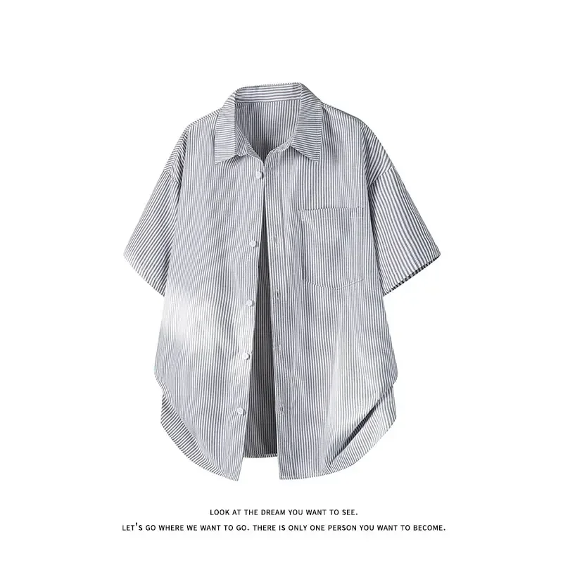 Fashion Men Vintage Striped Shirt Long Sleeve Cotton Blend Casual Top Streetwear Urban Wear Spring Summer Shirt for Daily Outfit