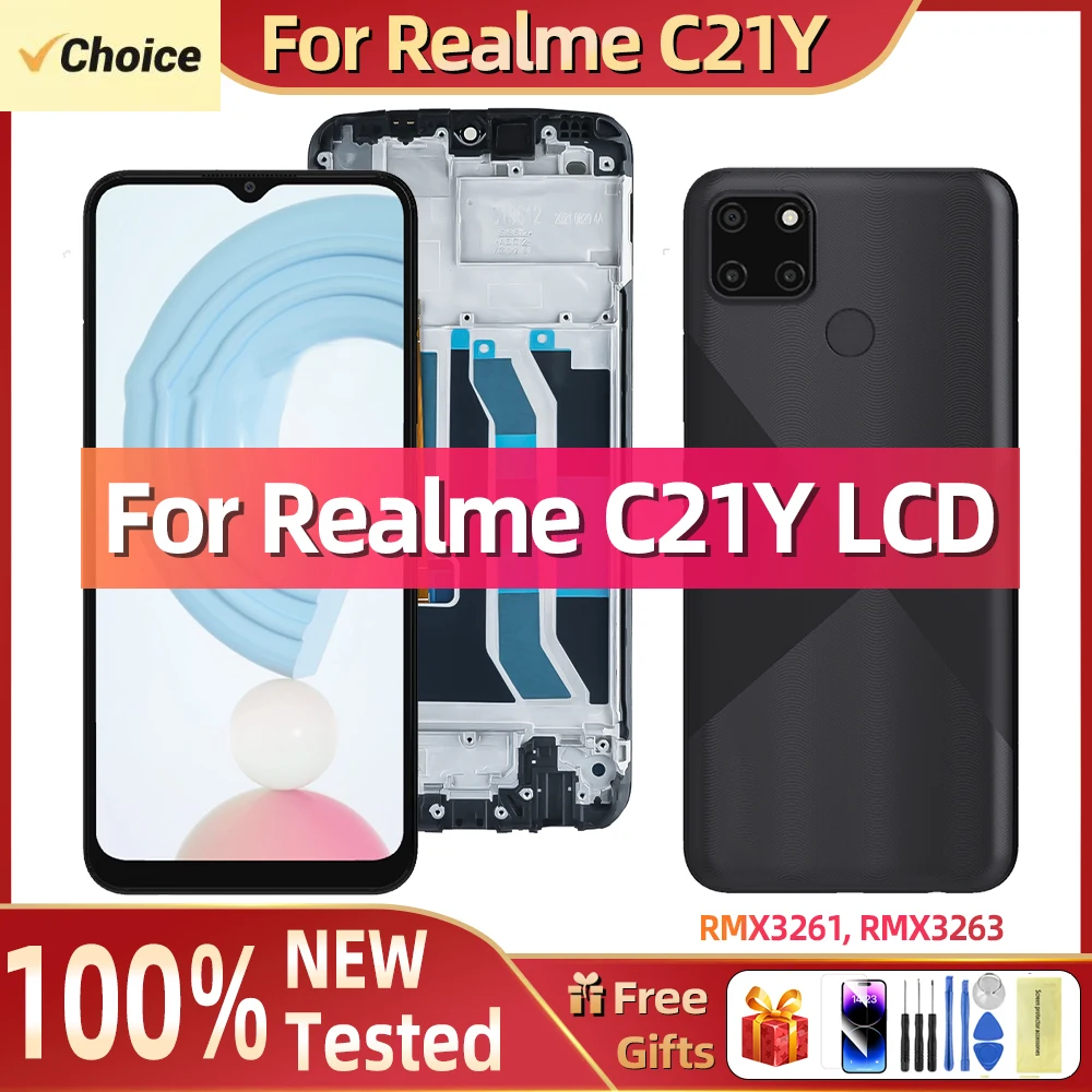 6.5'' For Realme C21Y RMX3261 RMX3263 LCD Display Touch Screen Digitizer Assembly With Frame Replacement For Realme C21Y LCD