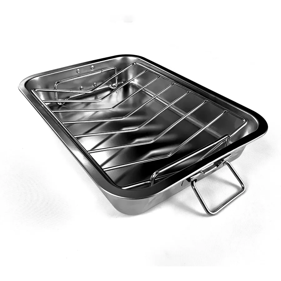 

16 Premium Stainless Steel Roaster Pan Set with Baking VShaped Racks Heavy Duty Healthy and Dishwasher Safe Ideal for Roasting