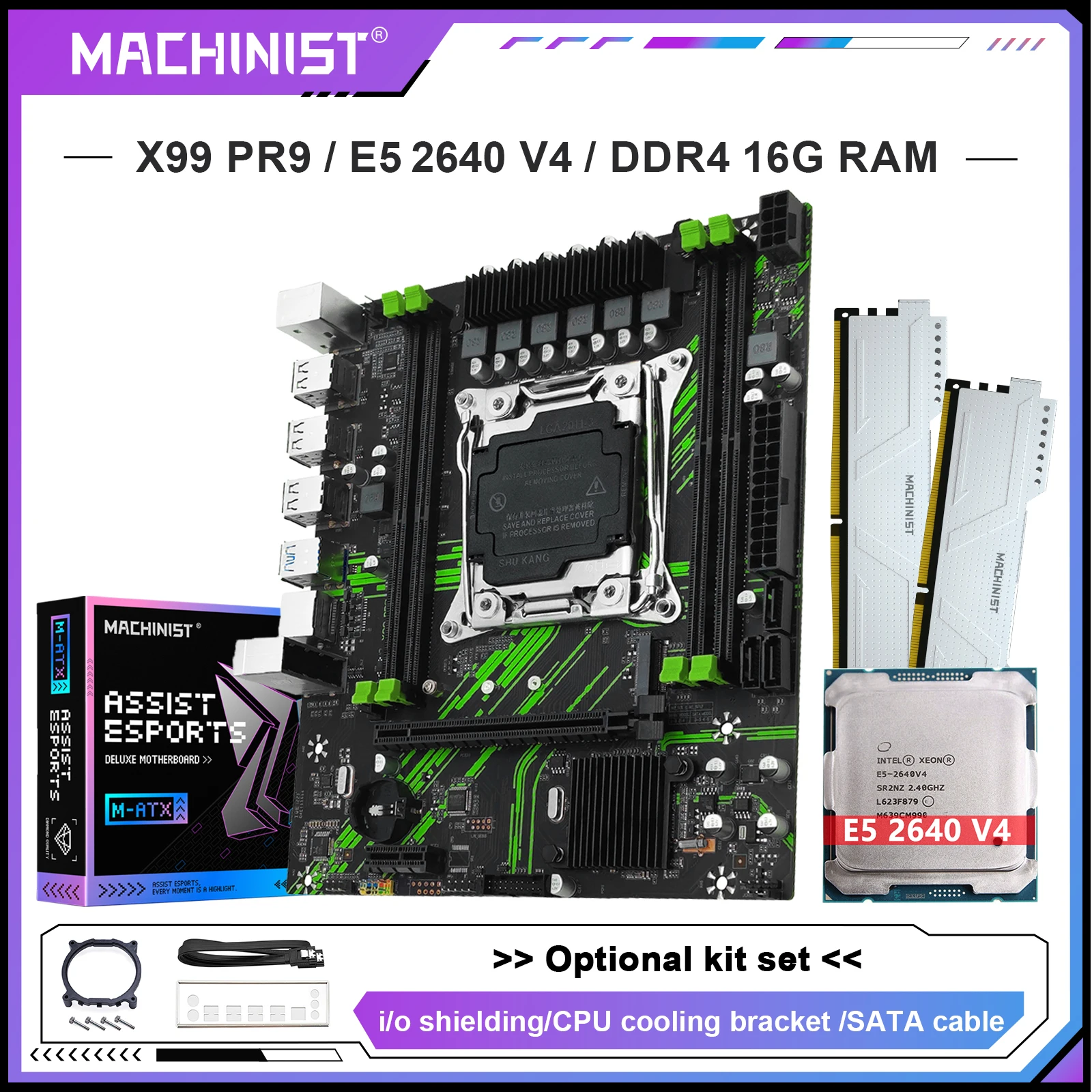 

MACHINIST X99 PR9 Motherboard Kit Set Optional Xeon E5 2640 V4 LGA 2011-3 CPU And DDR4 16GB (2*8G) RAM Memory NVME M.2 USB3.0