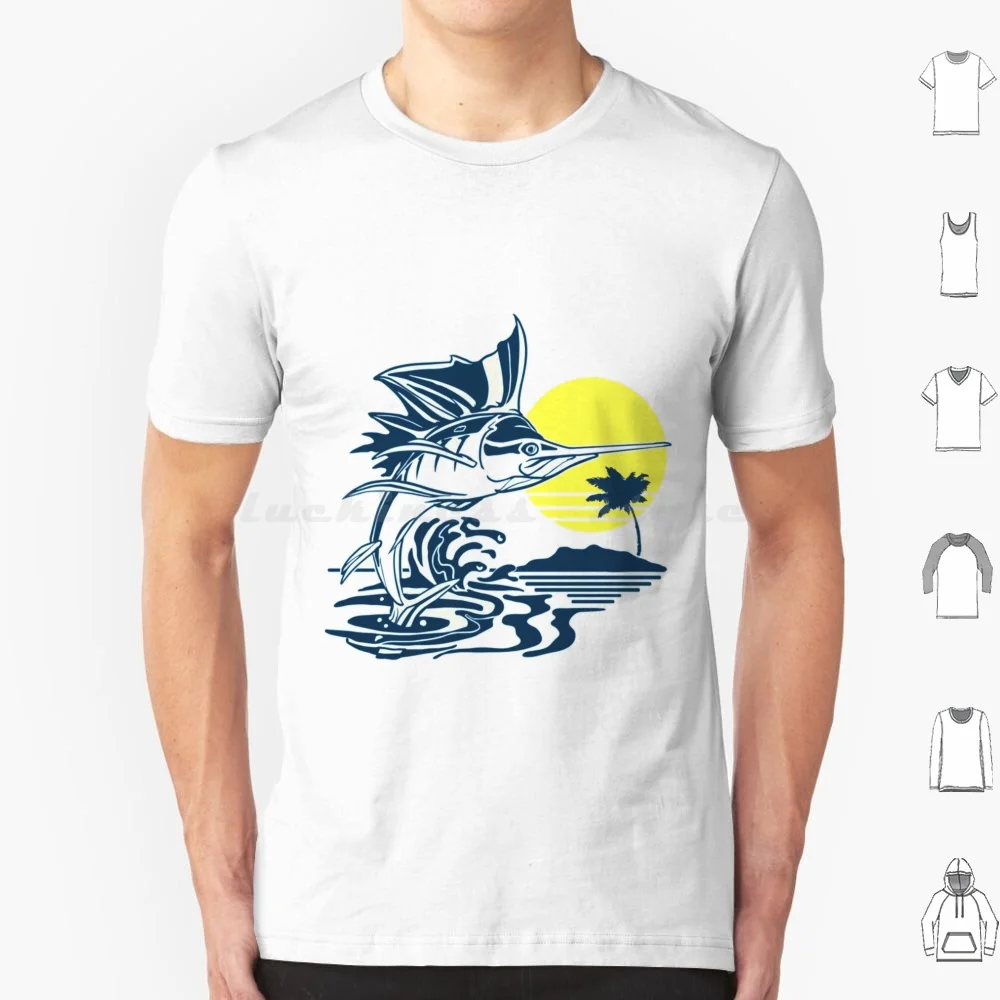 السمك الشراعية وغروب الشمس تي شيرت القطن الرجال النساء DIY بها بنفسك طباعة أبو شراع الأسماك الغروب عشوائي كول رهيبة الصيد الأسماك مدمن مخدرات السنانير #1