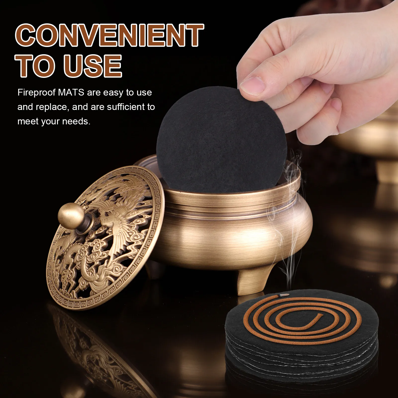 8Pcs Fireproof Incense Mat Round 8.5cm Heatproof Incense Burner Accessory Aluminum Back Fire Retardant Cotton Front Reusable