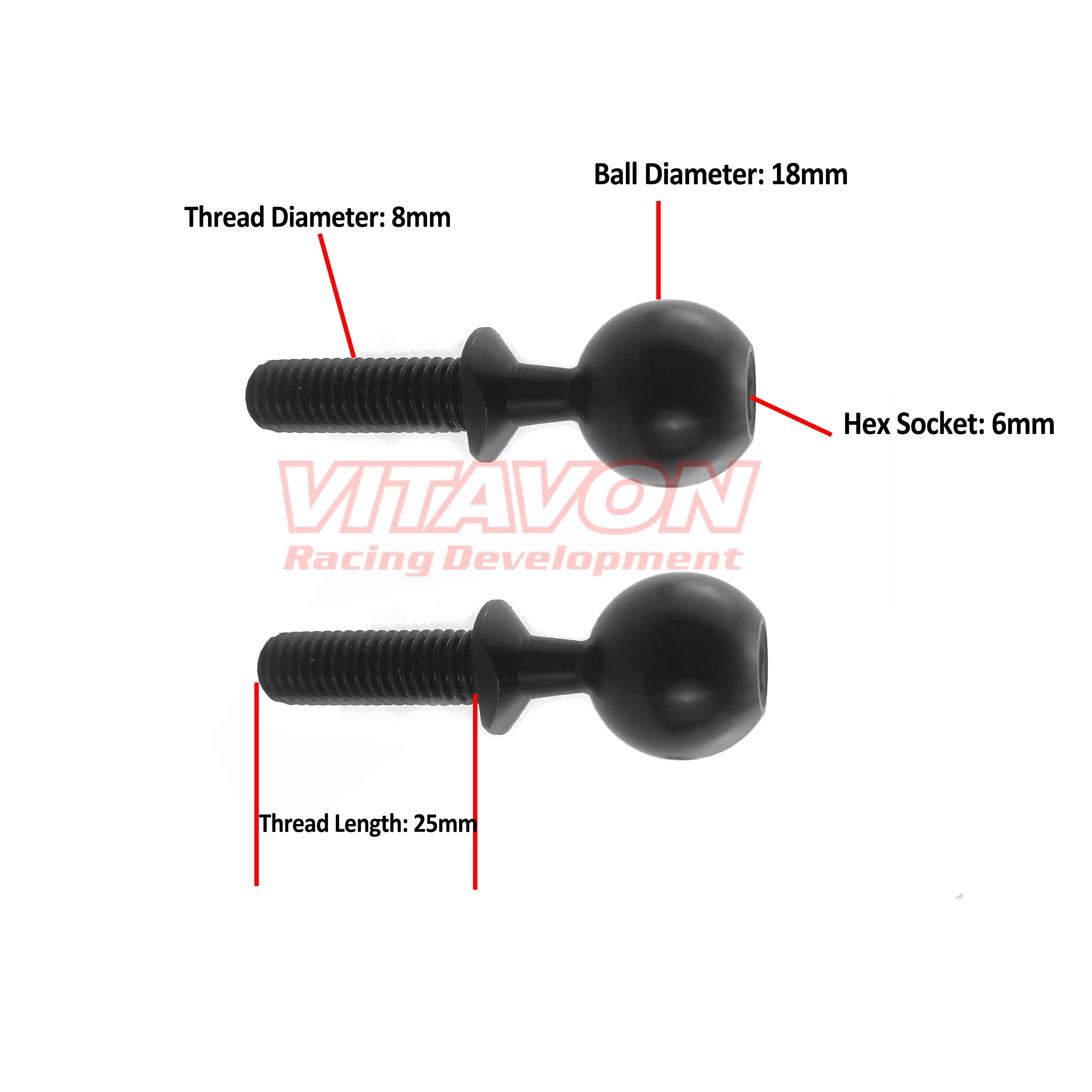 VITAVON HD Steel 18mm Pivot Ball m8x25 mm dla Arrma Kraton 8S wyrzutka 8s, sprzedaje jako 2 sztuki