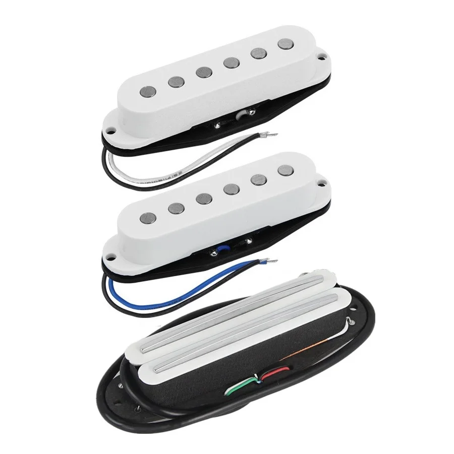 FLEOR 3pcs Alnico 5 SSS Guitar Pickup Set Single Coil Pickups & Hot Dual Rails Pickup for Electric Guitar Parts White