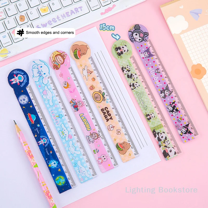 6Pcs Cartoon Children Students Ruler Kawaii Student Stationery Portable Cute Measure Tools Acrylic Ruler Office Supplies Gifts