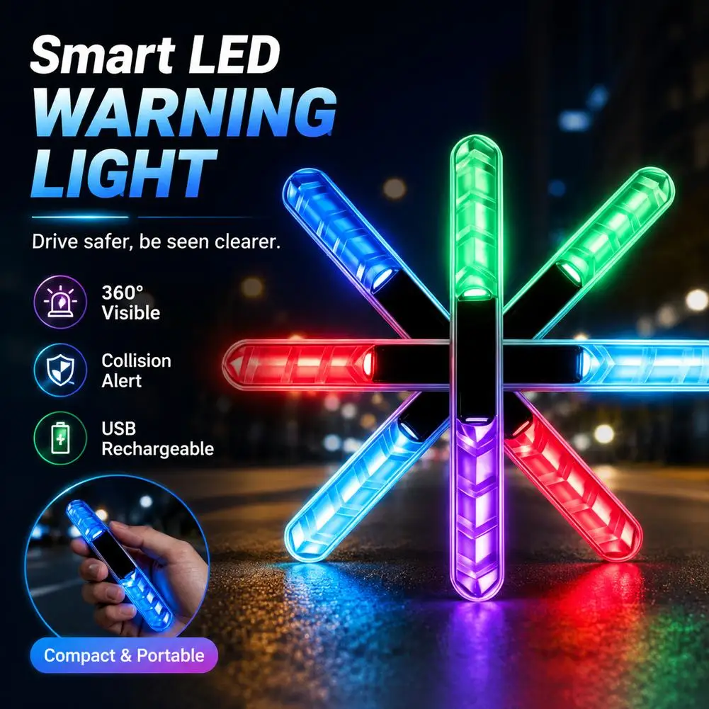 Solar Car Door Anti-collision Warning Light Colorful LED Flashing Safety Motorcycle Decorative Light Strip Night Driving Signs