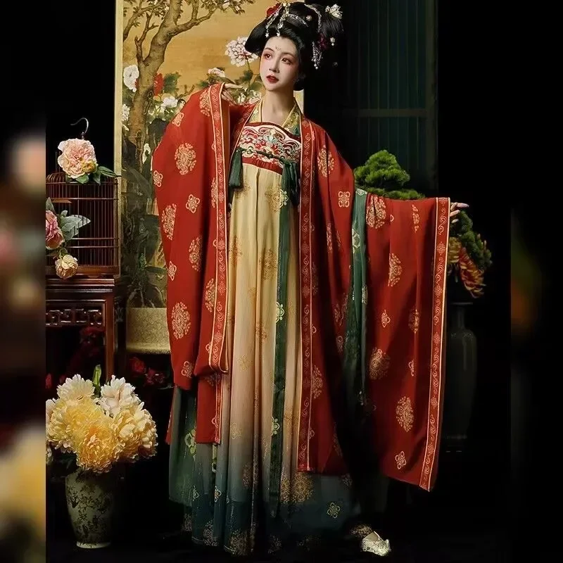 

Large Size 4XL Chinese Hanfu Dress Women Oversized Costume Ancient Tang Suits Printed Hanfu Suitable For Ladies 120KG