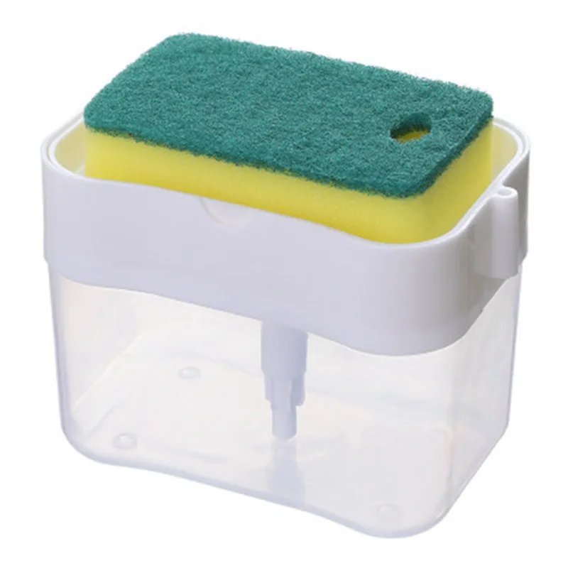 Caja de jabón para platos, herramientas dispensadoras de líquido a presión manual con soporte de esponja, juego dispensador de detergente,