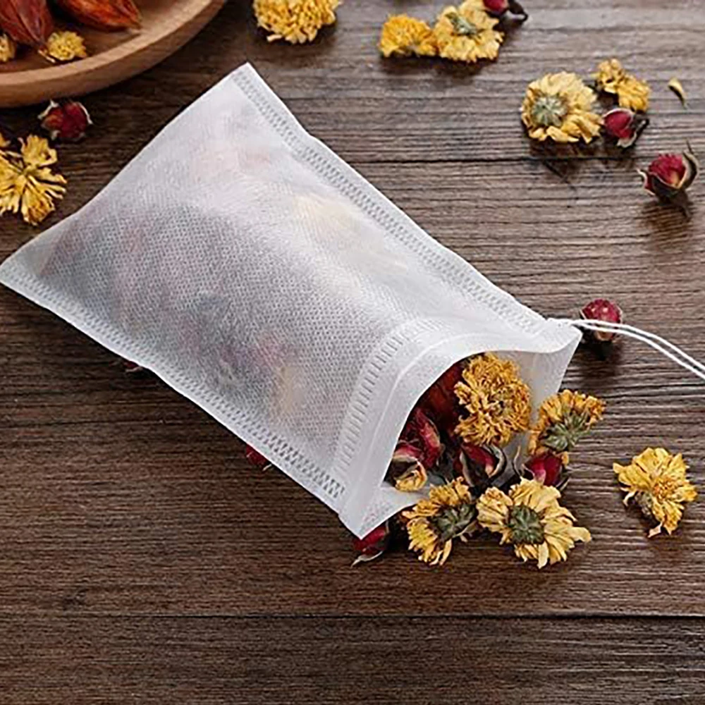 100/50Pcs Disposable Tea Bags Non-woven Filter Bag For Spice Tea Infuser With Drawstring Spice Filters Teabags Kitchen Gadgets