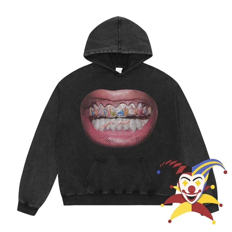 

Vintage Washed Oversized Hoodie Men Women Lips print Saint Tears Hoodie Casual Sweatshirts