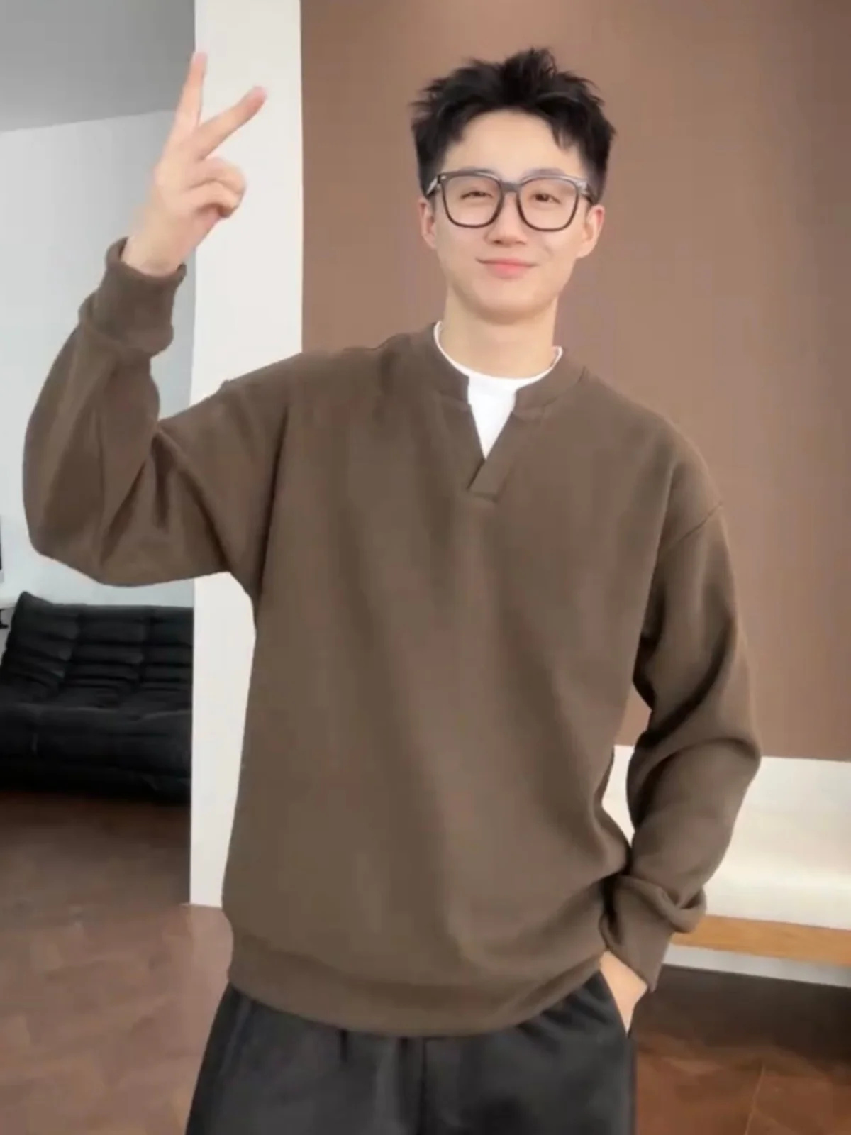 

Мужская утепленная толстовка Cloud Fluffy с V-образным вырезом, дышащая, эластичная, не дающая эффекта утяжки, из смесового хлопка и полиэстера, для повседневной носки