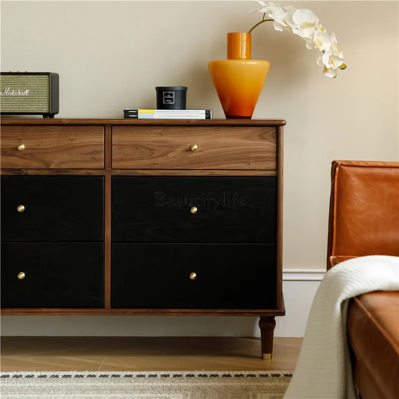 North American Black Walnut Contrast Color Six Bucket Cabinet French Bedroom Black Vintage Locker