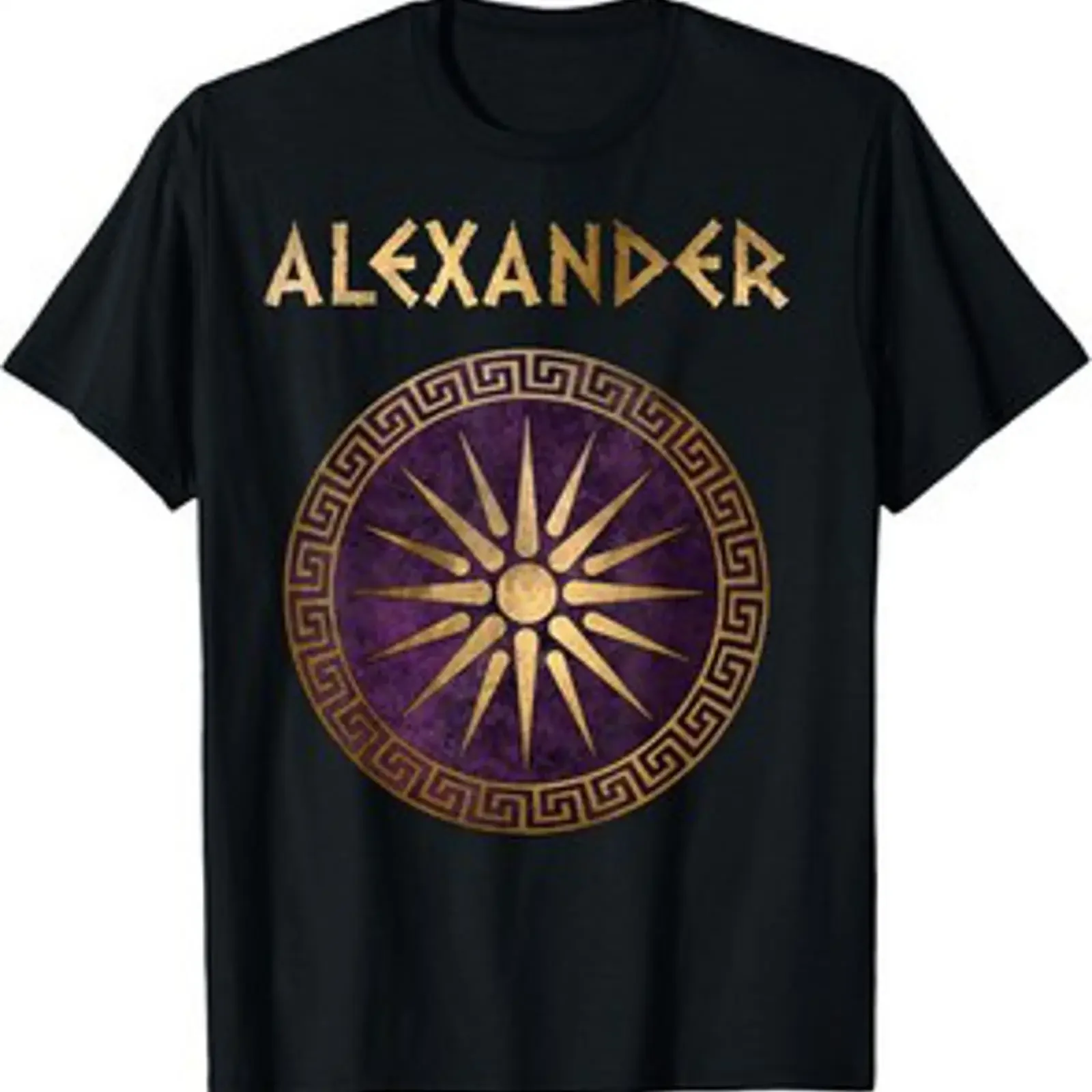 Camiseta Vintage Confortável com Estampa de Escudo de Alexandre Mágico da Macedônia Antiga, Lavada, para Uso Diário